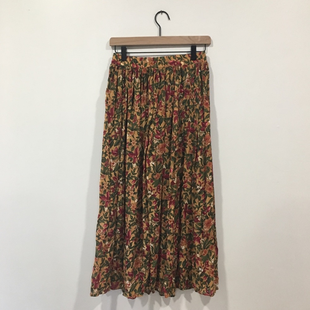 90s Vintage Floral Skirt Elastic Waist